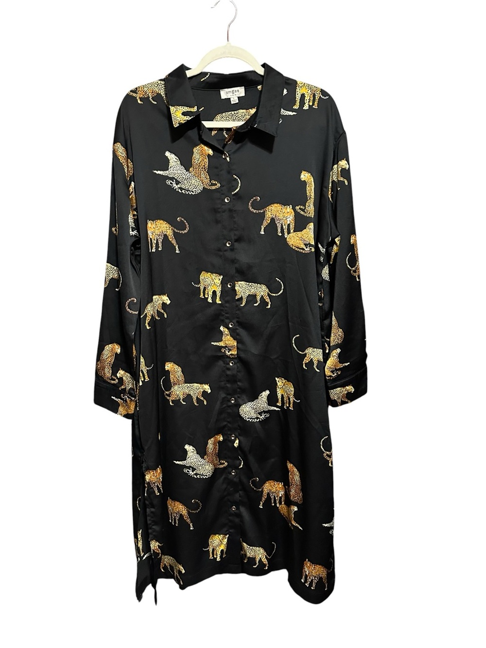 Umgee Black Shirt Dress with  Leopard Print Size L - Picture 2 of 9